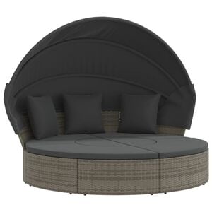 vidaXL Tumbona cama de jard&iacute;n con capota y cojines rat&aacute;n PE gris