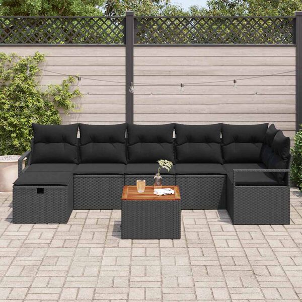 vidaXL Conjunto de sof&aacute;s de jard&iacute;n con coj&iacute;n 8 pcs Negro Polirat&aacute;n