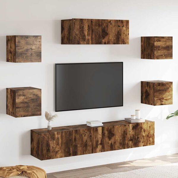 vidaXL Set de muebles de TV 7 pzas madera contrachapada roble ahumado