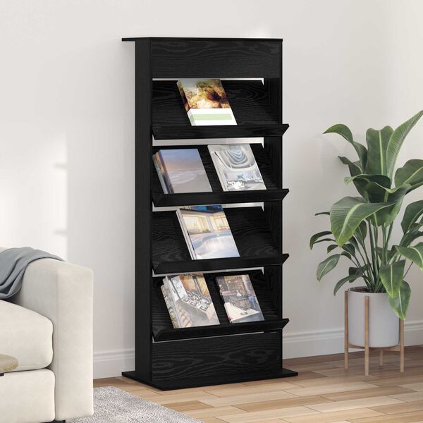 vidaXL Estante de revistas con estante Roble Negro 70 x 41 x 156 cm