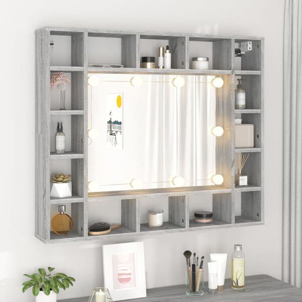 vidaXL Mueble con espejo y LED color gris Sonoma 91x15x76,5 cm