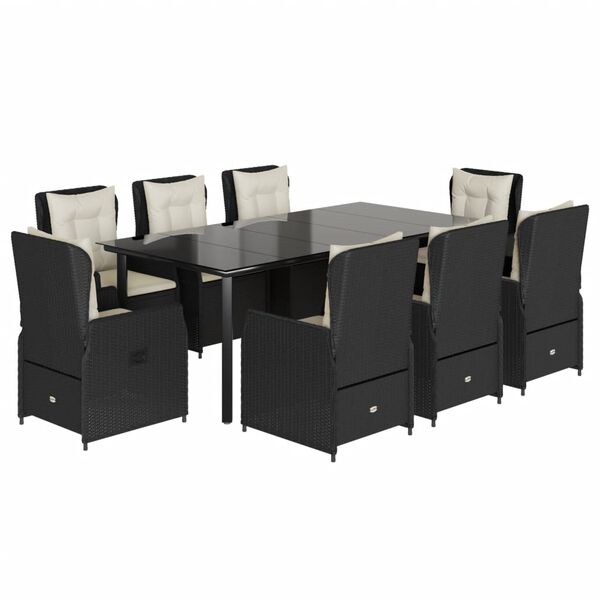 vidaXL Set de comedor de jard&iacute;n 9 pzas y cojines rat&aacute;n sint&eacute;tico negro