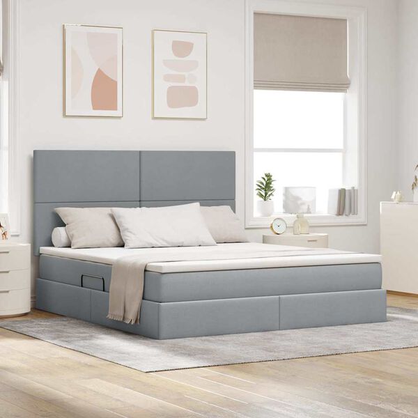 vidaXL Cama con almacenamiento y colch&oacute;n Gris Claro 160 x 200 cm
