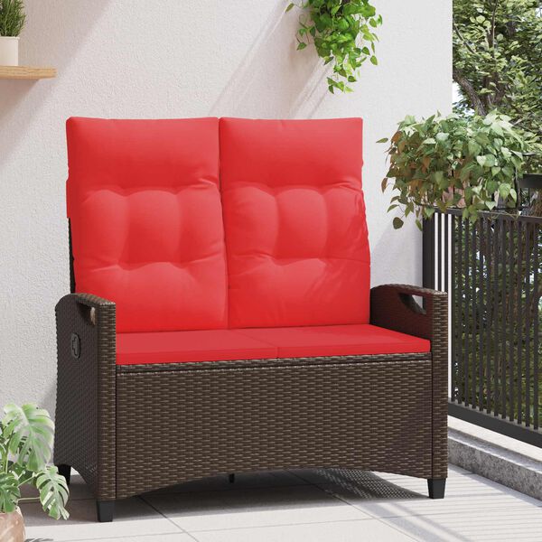 vidaXL Banco de jard&iacute;n con almohada Marr&oacute;n y Rojo 105 x 60 x 112 cm