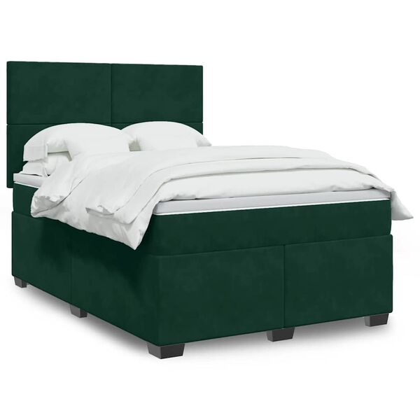 vidaXL Cama box spring con colch&oacute;n terciopelo verde oscuro 160x200 cm