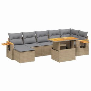 vidaXL Juego de sof&aacute;s de jard&iacute;n con cojines beige 8 pzas rat&aacute;n PE