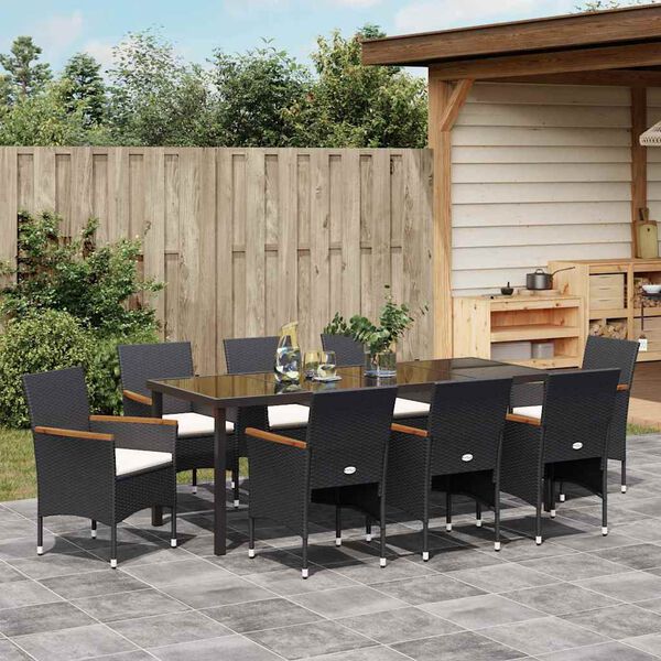 vidaXL Conjunto de Comedor de Jard&iacute;n 9 pcs Negro rat&aacute;n sint&eacute;tico