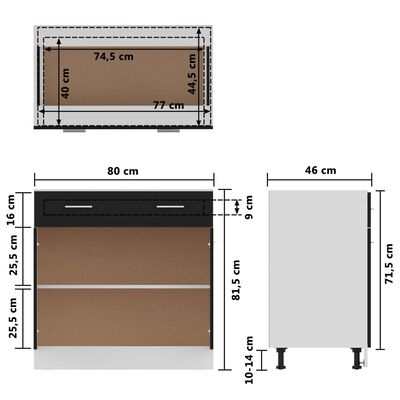 vidaXL Mueble inferior de cocina madera ingeniería negro 80x46x81,5 cm