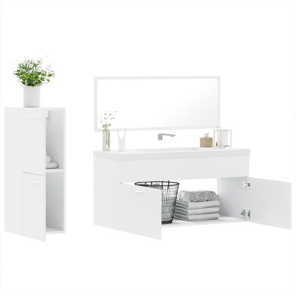 vidaXL Juego de muebles de ba&ntilde;o 3 pzas madera contrachapada blanco