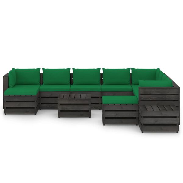vidaXL Muebles de jard&iacute;n 12 piezas con cojines madera impregnada gris