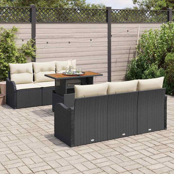 vidaXL Conjunto de sof&aacute; de jard&iacute;n 7 pcs Negro Polirat&aacute;n