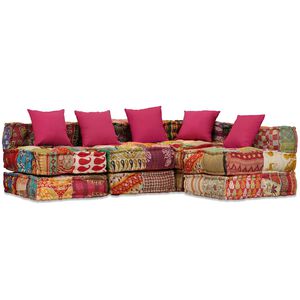 vidaXL Puf modular de 4 plazas de tela patchwork