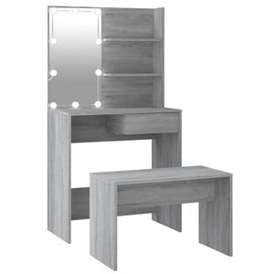 vidaXL Juego de tocador con LED madera contrachapada gris Sonoma