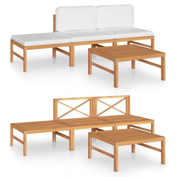 vidaXL Set de muebles de jardín 4 pzas madera de teca y cojines crema