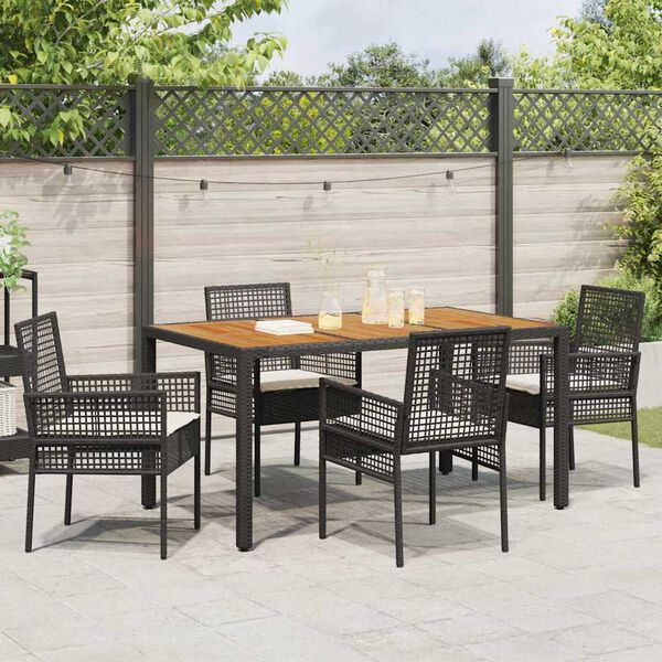 vidaXL Conjunto de Comedor de Jard&iacute;n 5 pcs Negro rat&aacute;n sint&eacute;tico