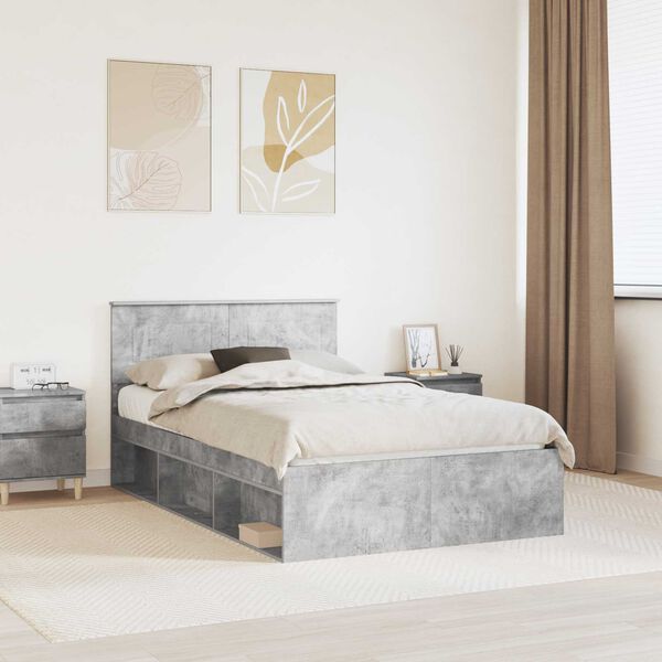 vidaXL Estructura de cama con cabecera Gris concreto 135 x 190 cm