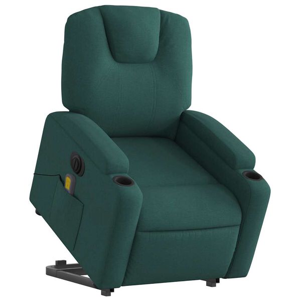 vidaXL Sillón masaje eléctrico reclinable elevable tela verde oscuro