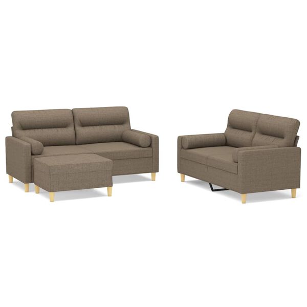 vidaXL Juego de sof&aacute;s con cojines 3 piezas tela gris taupe