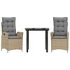 vidaXL Set comedor de jard&iacute;n 3 pzas con cojines rat&aacute;n sint&eacute;tico beige