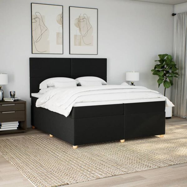 vidaXL Cama box spring con colch&oacute;n tela negro 200x200 cm