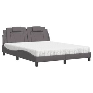 vidaXL Cama Viana con colch&oacute;n cuero sint&eacute;tico gris 160x200 cm