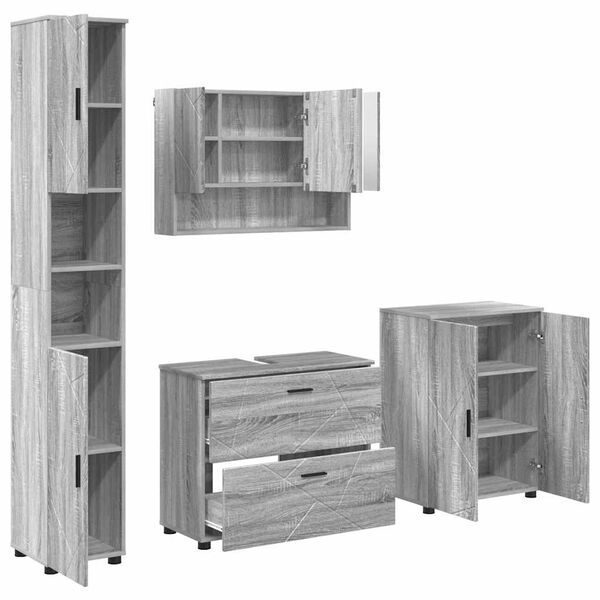 vidaXL Juego de muebles de ba&ntilde;o con caj&oacute;n con puerta 4 pcs Gris Sonoma