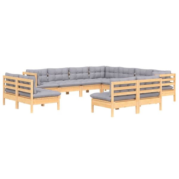 vidaXL Juego de muebles de jard&iacute;n 11 pzas y cojines madera maciza pino