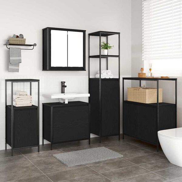 vidaXL Juego de muebles de ba&ntilde;o 2 pzas roble negro Madera ingenier&iacute;a