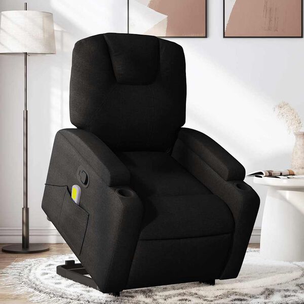 vidaXL Sill&oacute;n reclinable de masaje elevable tela negro