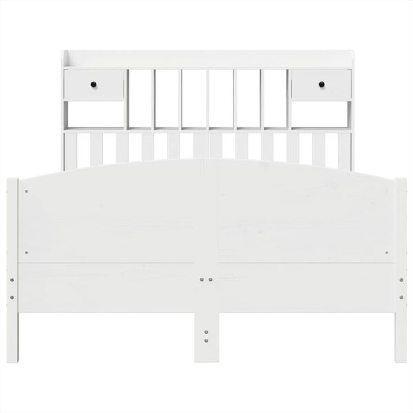 vidaXL Cama con estantería sin colchón madera maciza blanca 140x190 cm