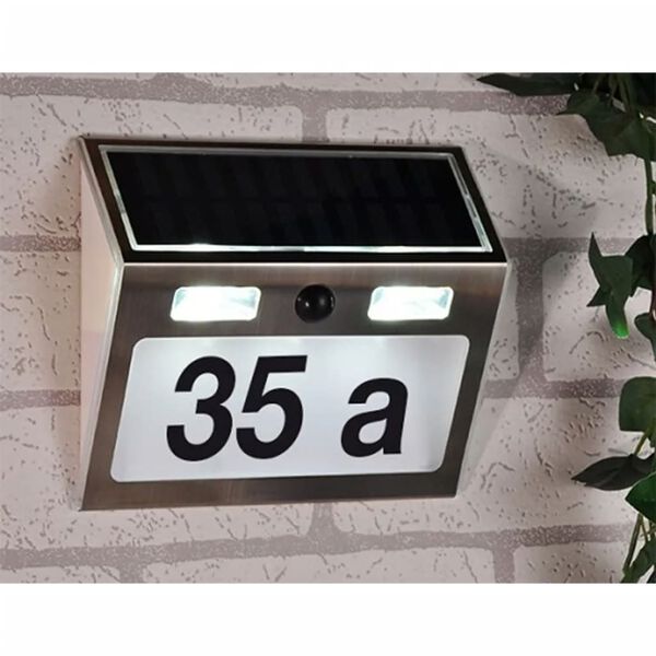 HI N&uacute;mero de casa con luz LED solar plateado