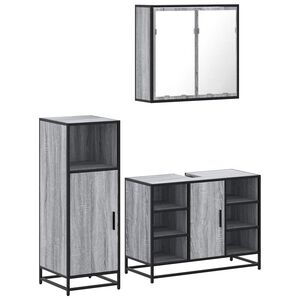 vidaXL Set de muebles de ba&ntilde;o 3 pzas madera contrachapada gris sonoma