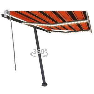 vidaXL Toldo manual retr&aacute;ctil con LED naranja y marr&oacute;n 300x250 cm