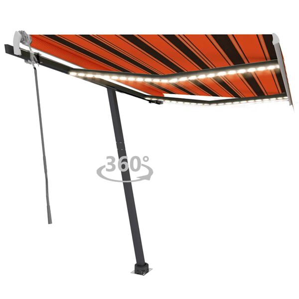 vidaXL Toldo manual retr&aacute;ctil con LED naranja y marr&oacute;n 300x250 cm