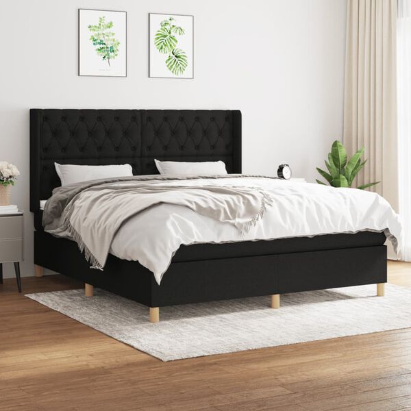 vidaXL Cama box spring con colch&oacute;n tela negro 160x200 cm