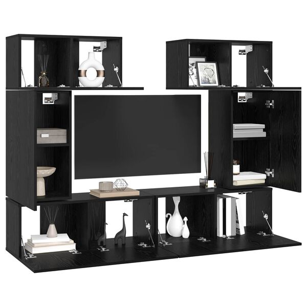 vidaXL Conjunto de mueble de TV 6 pcs Roble Negro Madera de ingenier&iacute;a