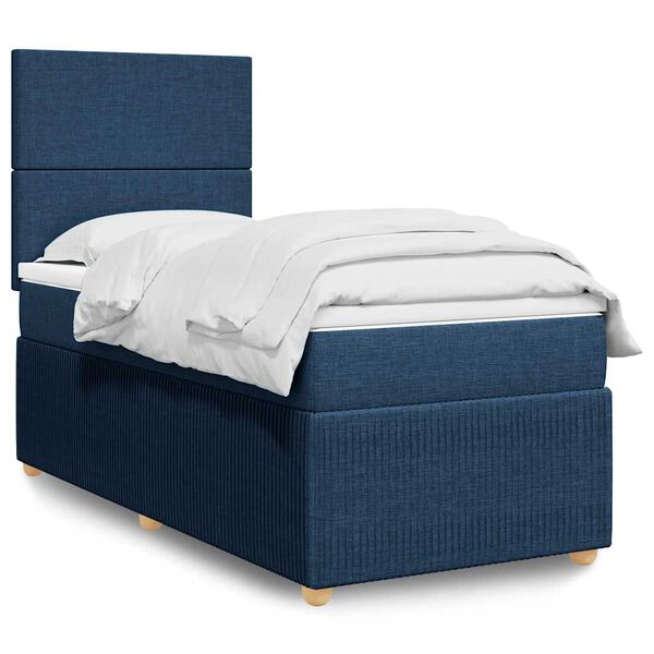 vidaXL Cama box spring con colch&oacute;n tela azul 80x200 cm