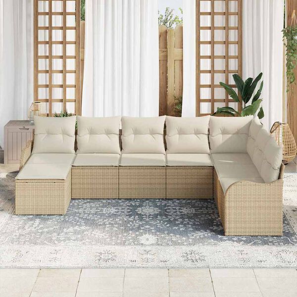 vidaXL Conjunto de sof&aacute; de jard&iacute;n 8 pcs Beige rat&aacute;n sint&eacute;tico