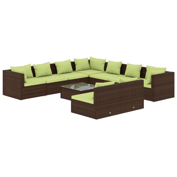 vidaXL Set muebles de jard&iacute;n 10 pzas y cojines rat&aacute;n sint&eacute;tico marr&oacute;n