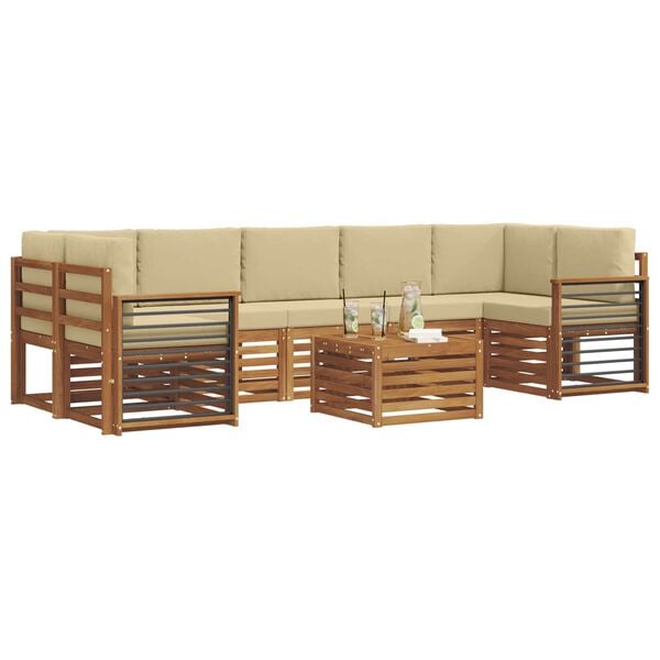 vidaXL Conjunto de sof&aacute;s de exterior con coj&iacute;n 8 pcs Natural y Beige