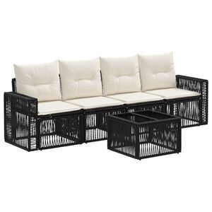 vidaXL Conjunto de sof&aacute;s de jard&iacute;n 5 uds. Negro y Blanco Crema