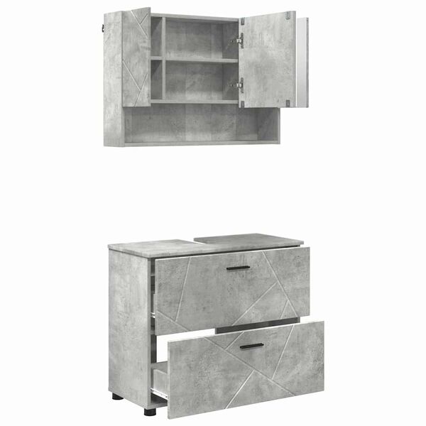 vidaXL Juego de muebles de ba&ntilde;o con caj&oacute;n 2 pcs Gris Concreto