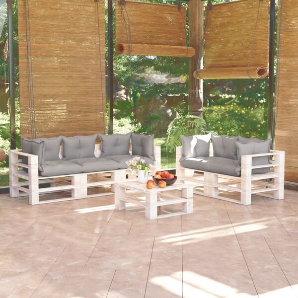 vidaXL Muebles de jard&iacute;n de palets 6 pzas y cojines madera de pino