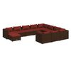 vidaXL Set muebles de jard&iacute;n 11 pzas y cojines rat&aacute;n sint&eacute;tico marr&oacute;n