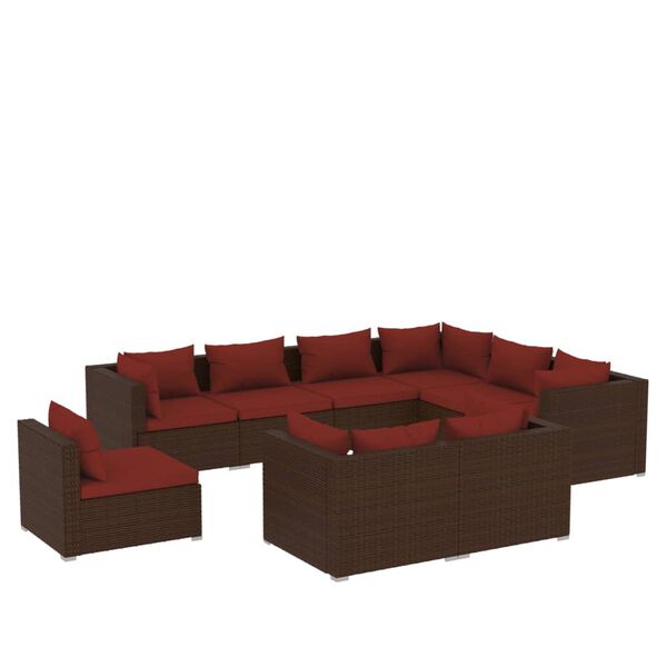 vidaXL Set muebles de jardín 9 piezas y cojines ratán sintético marrón