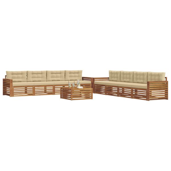 vidaXL Conjunto de sof&aacute;s de exterior con coj&iacute;n 9 pcs Natural y Beige