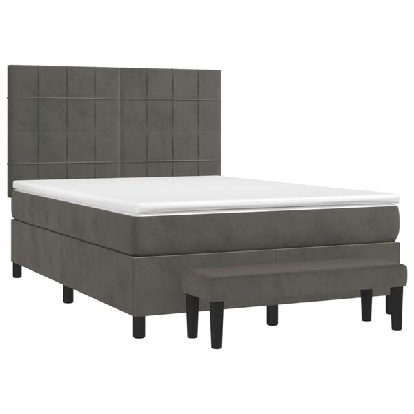 vidaXL Cama box spring con colch&oacute;n terciopelo gris oscuro 140x190 cm