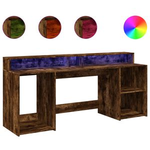 vidaXL Escritorio con LED madera ingenier&iacute;a roble ahumado 200x55x91 cm