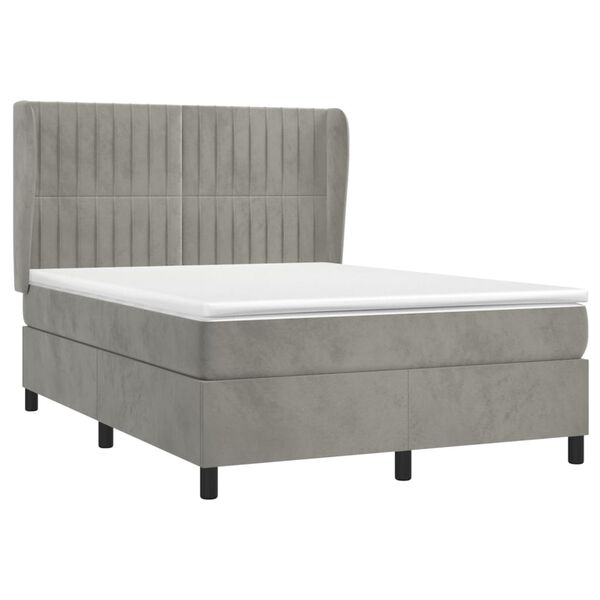 vidaXL Cama box spring con colch&oacute;n terciopelo gris claro 140x200 cm