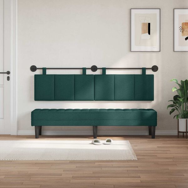 vidaXL Cabecera Colgante Rayado Verde oscuro 190 x 55 x 5 cm tela